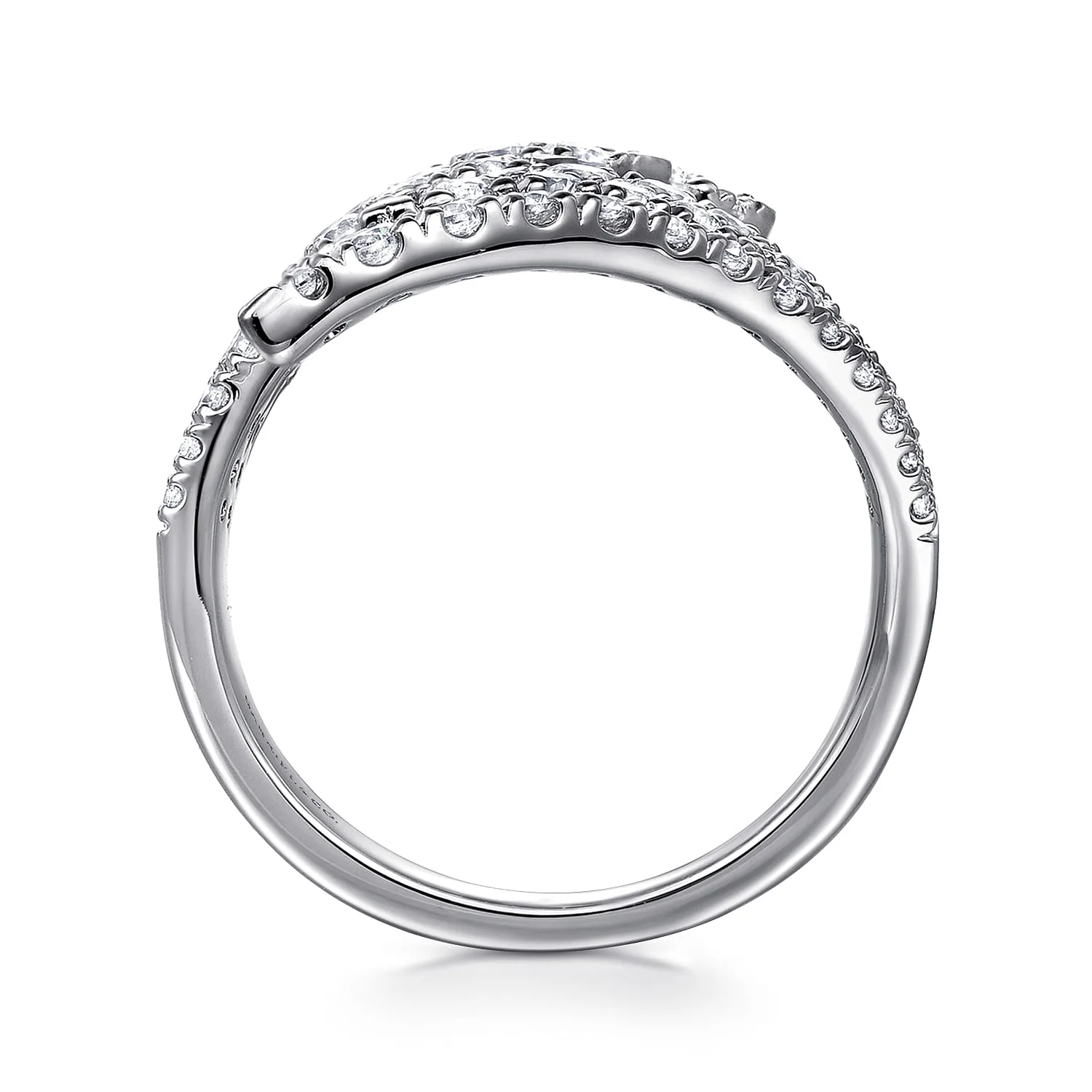 Multi Row Diamond Bypass Ladies Ring in 14K White Gold, photograph 2