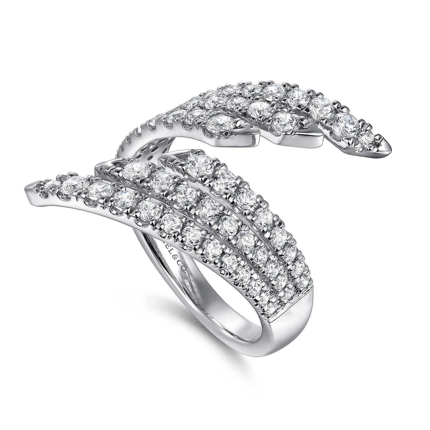 Multi Row Diamond Bypass Ladies Ring in 14K White Gold, photograph 3