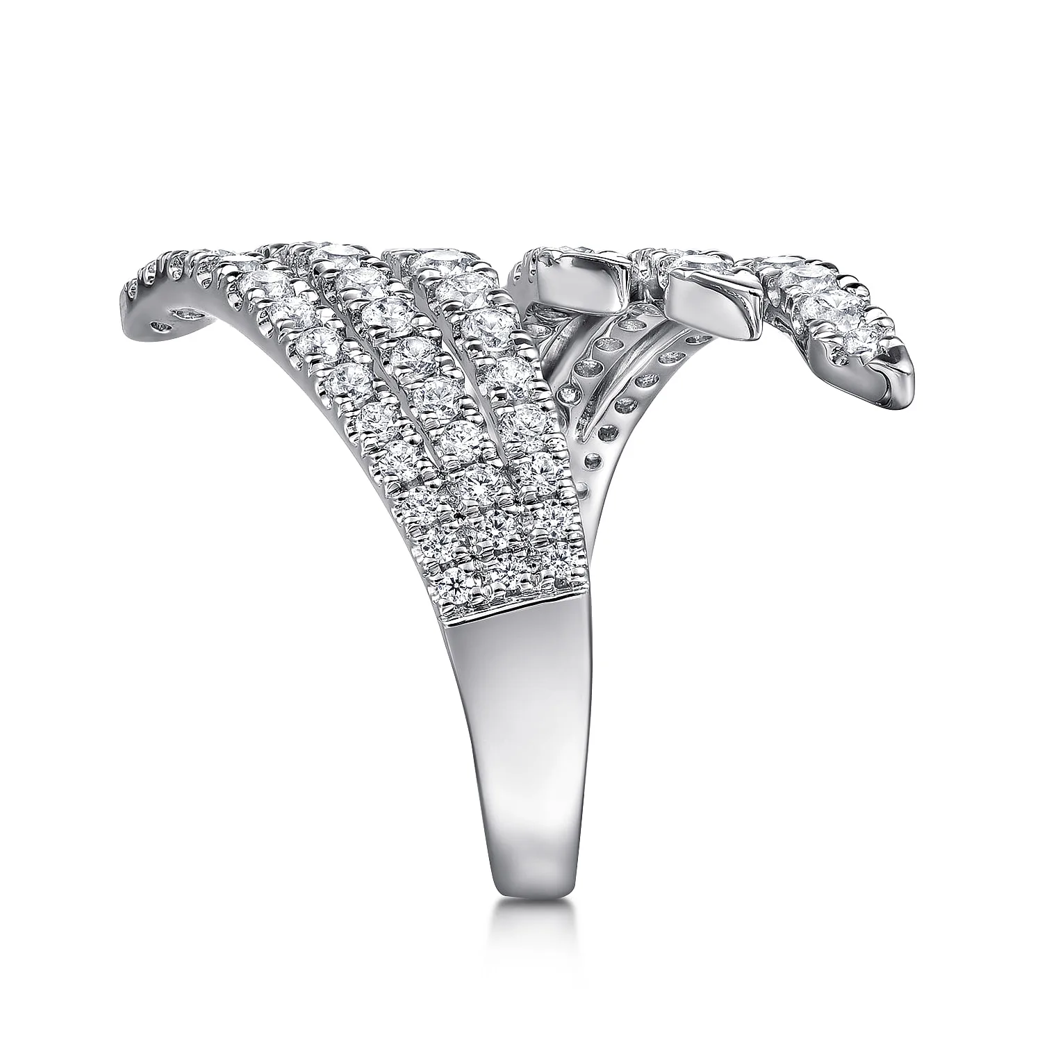 Multi Row Diamond Bypass Ladies Ring in 14K White Gold, photograph 4
