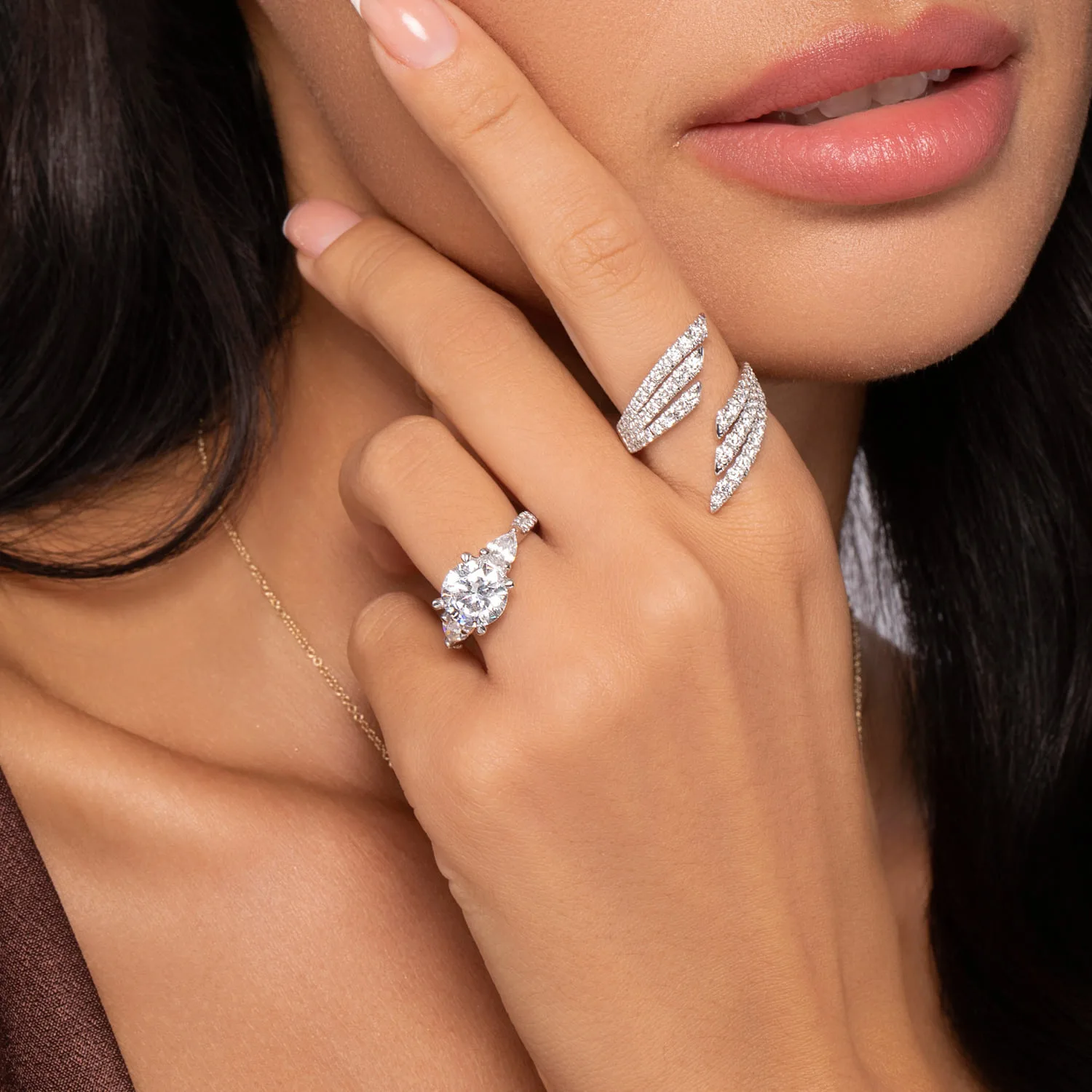 Multi Row Diamond Bypass Ladies Ring in 14K White Gold, photograph 6