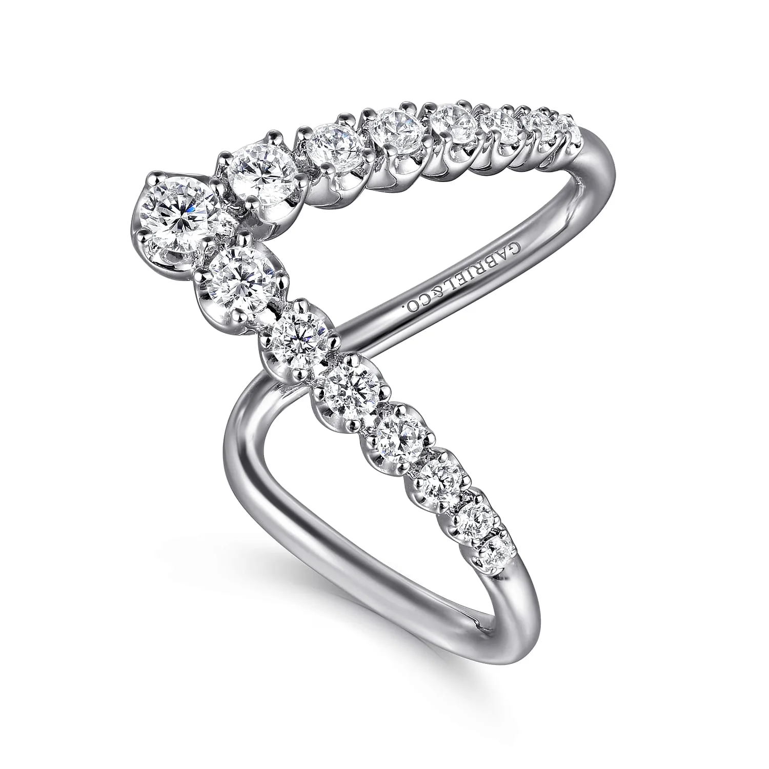 Diamond Chevron Ladies Ring in 14K White Gold, photograph 3