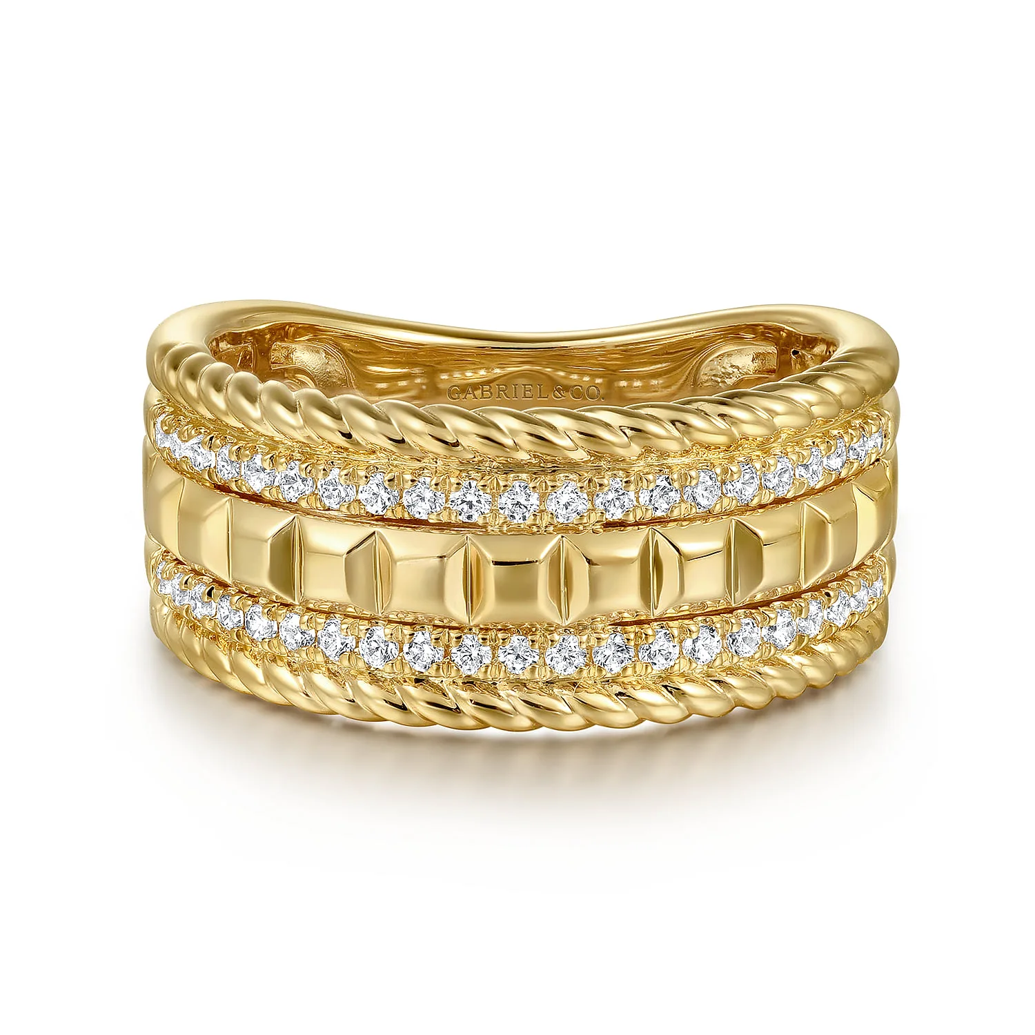 Diamond and Rope Wide Band Ladies Ring
