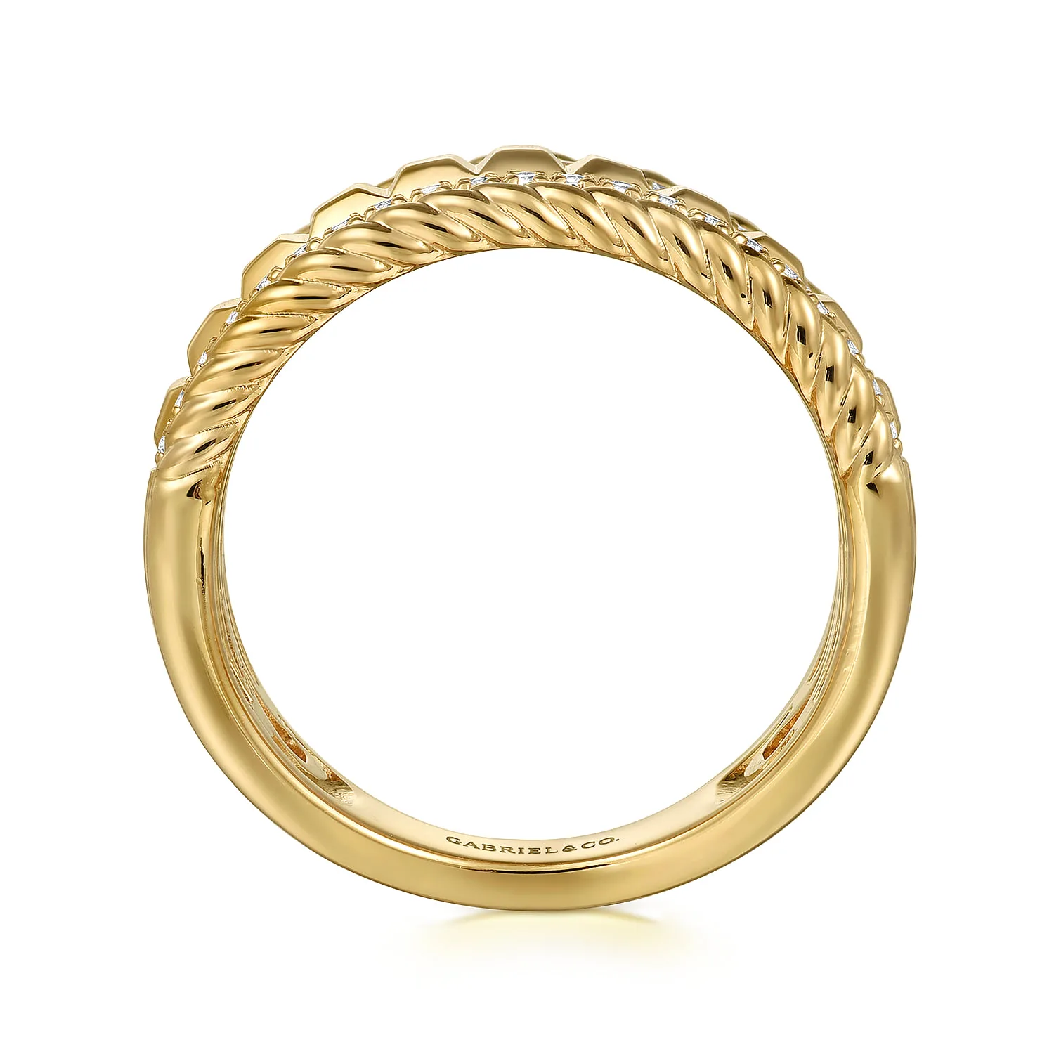 Diamond and Rope Wide Band Ladies Ring in 14K Yellow Gold, photograph 2