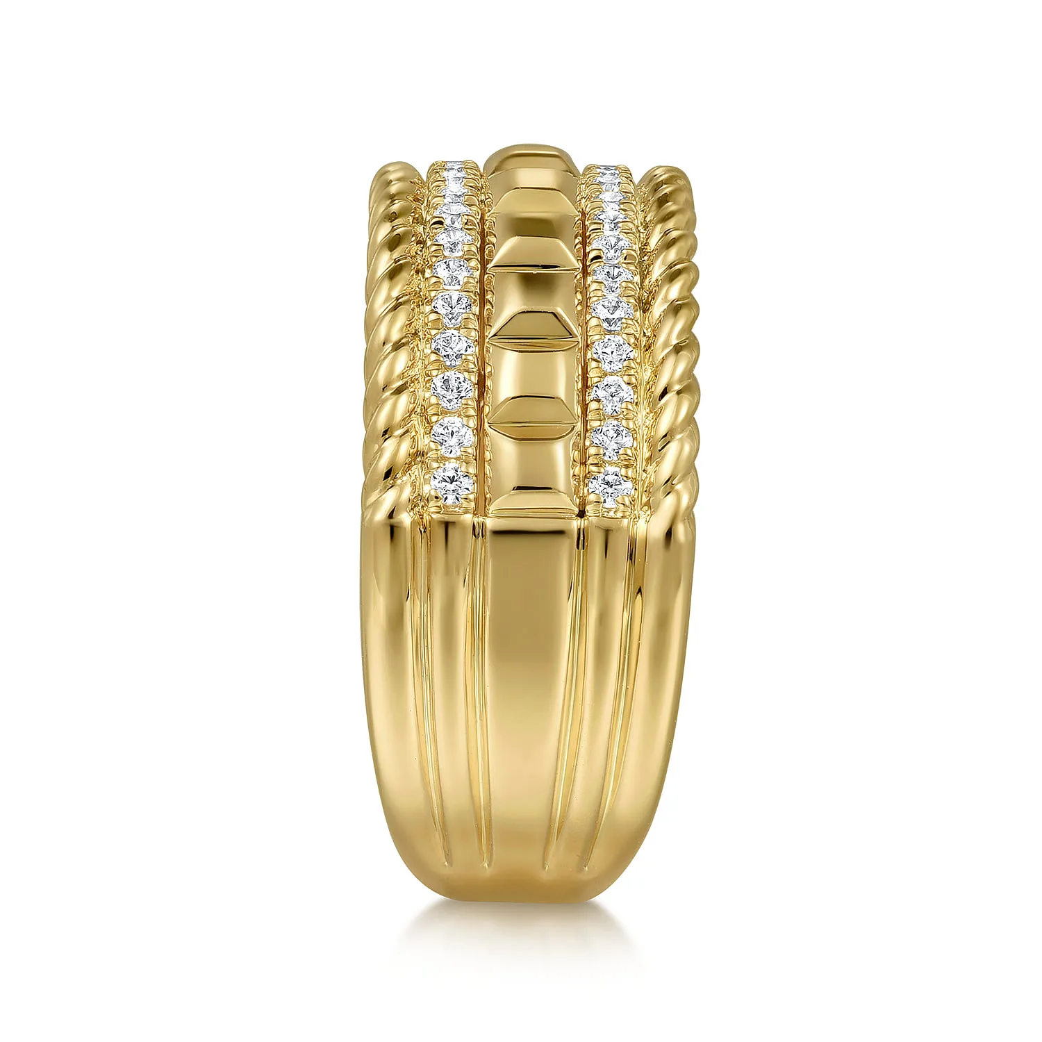 Diamond and Rope Wide Band Ladies Ring in 14K Yellow Gold, photograph 4