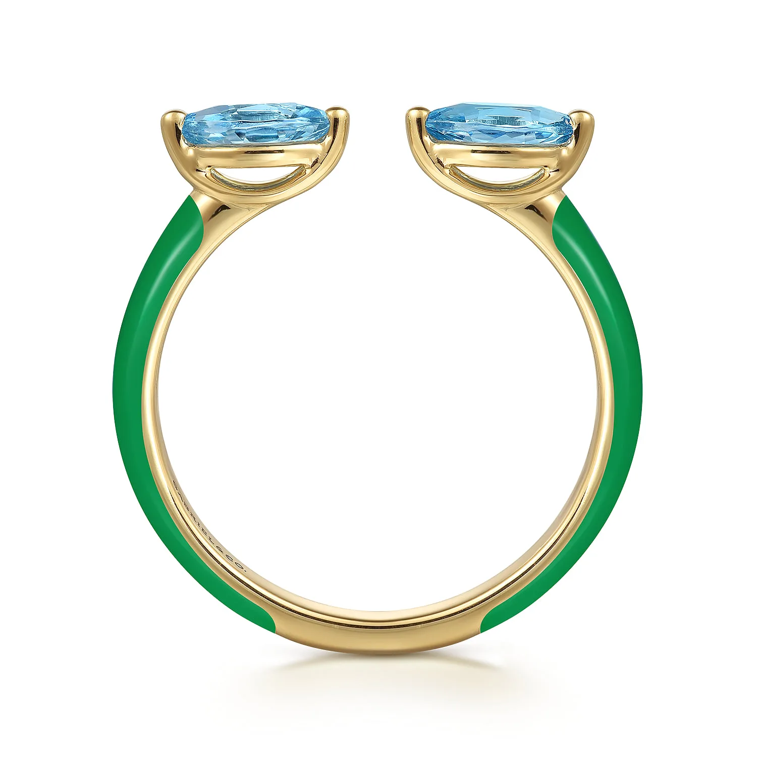 Blue Topaz Open Stackable with Emerald Green Enamel in 14K Yellow Gold, photograph 2