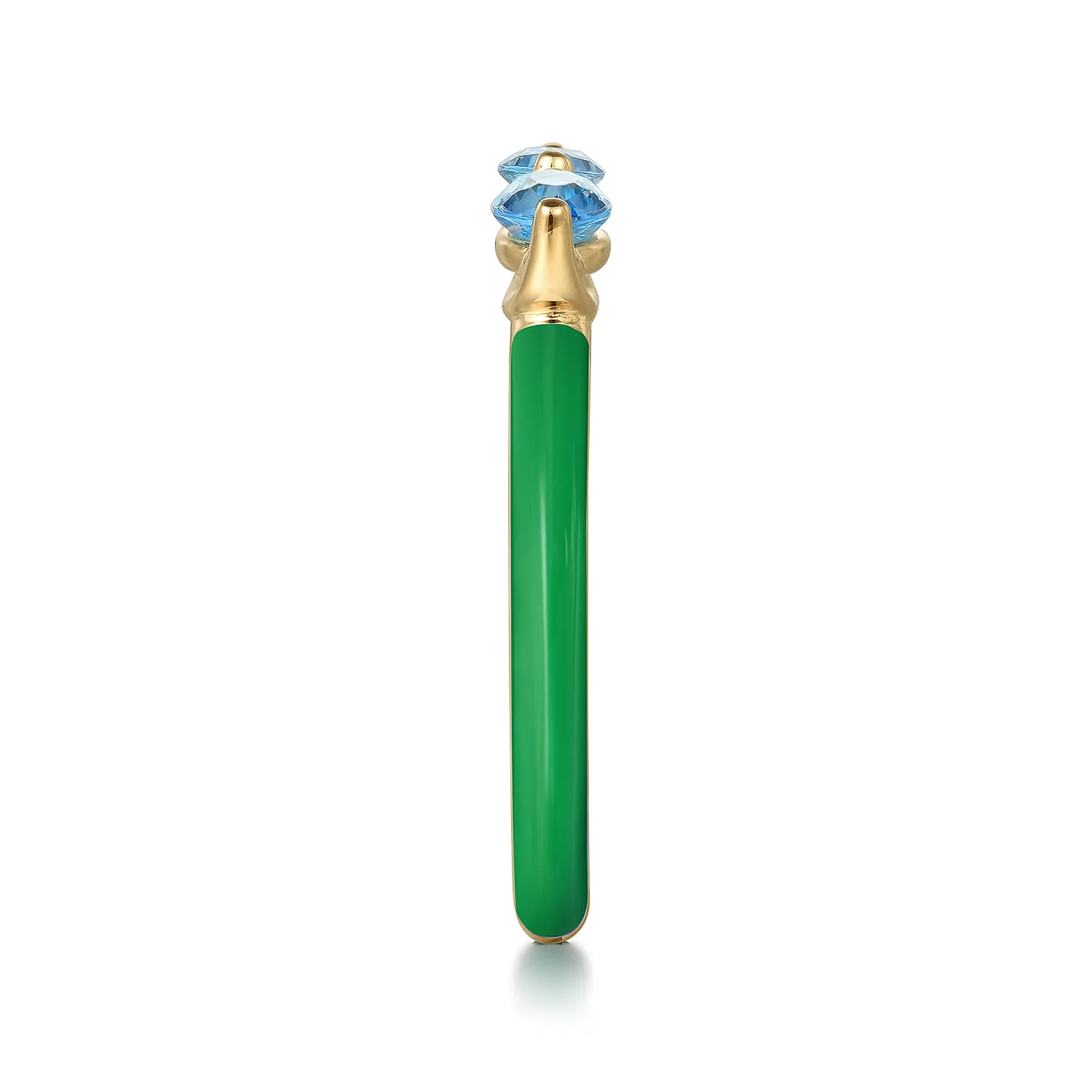 Blue Topaz Open Stackable with Emerald Green Enamel in 14K Yellow Gold, photograph 4