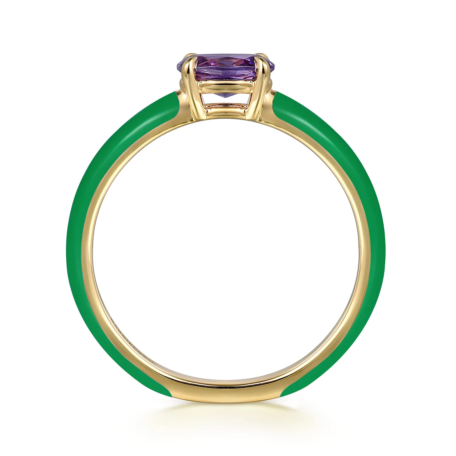 Amethyst Cocktail Stackable with Emerald Green Enamel in 14K Yellow Gold, photograph 2