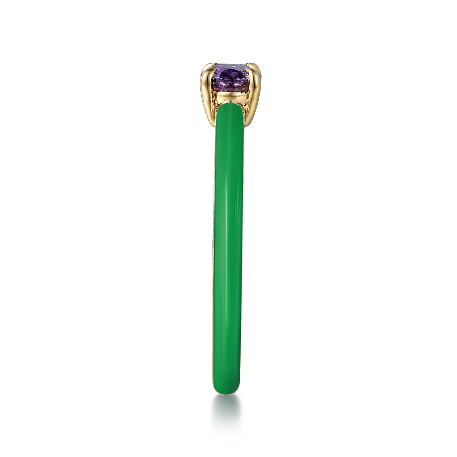 Amethyst Cocktail Stackable with Emerald Green Enamel in 14K Yellow Gold, photograph 4