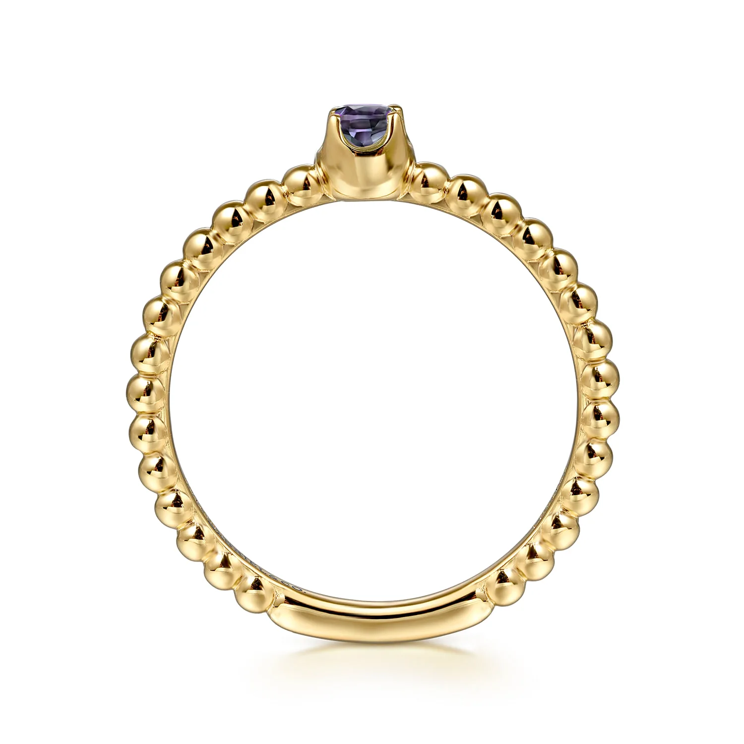 Manmade Alexandrite Stackable Promise Ring in 14K Yellow Gold, photograph 2