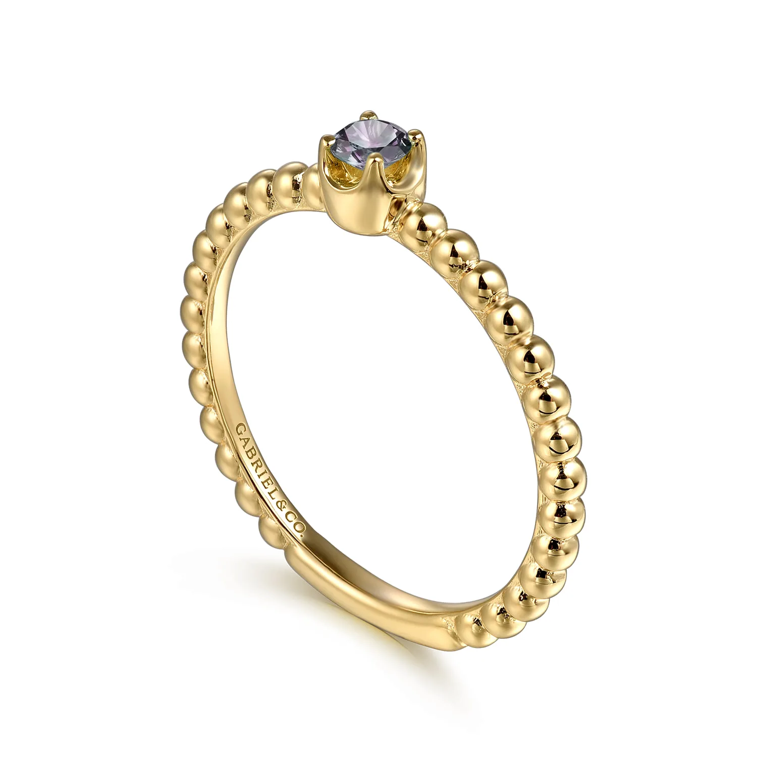Manmade Alexandrite Stackable Promise Ring in 14K Yellow Gold, photograph 3