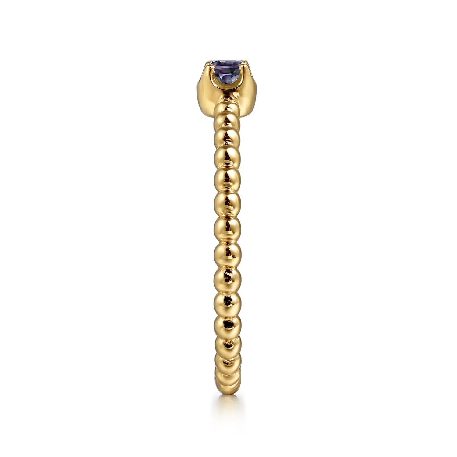 Manmade Alexandrite Stackable Promise Ring in 14K Yellow Gold, photograph 4