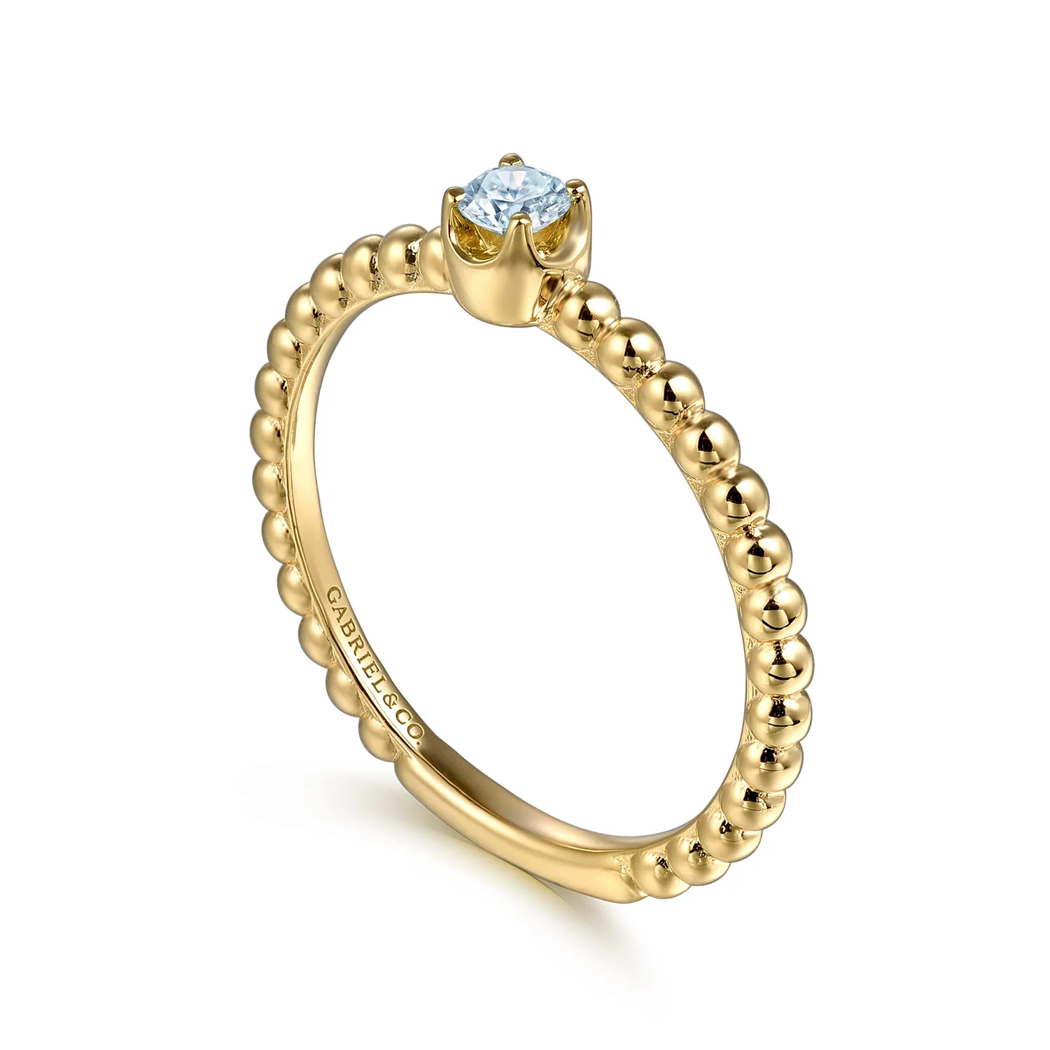 Aquamarine Stackable Promise Ring in 14K Yellow Gold, photograph 3