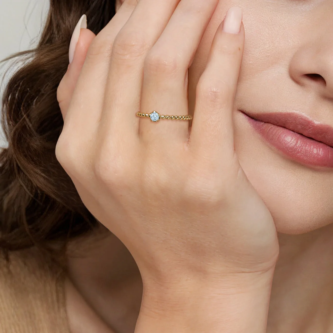 Aquamarine Stackable Promise Ring in 14K Yellow Gold, photograph 5