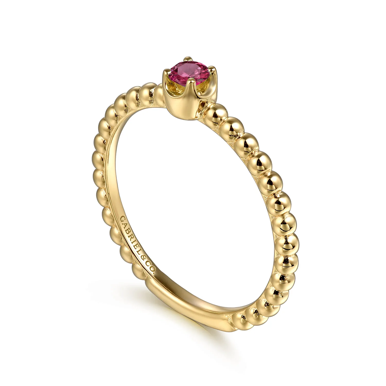 Pink Tourmaline Stackable Promise Ring in 14K Yellow Gold, photograph 3