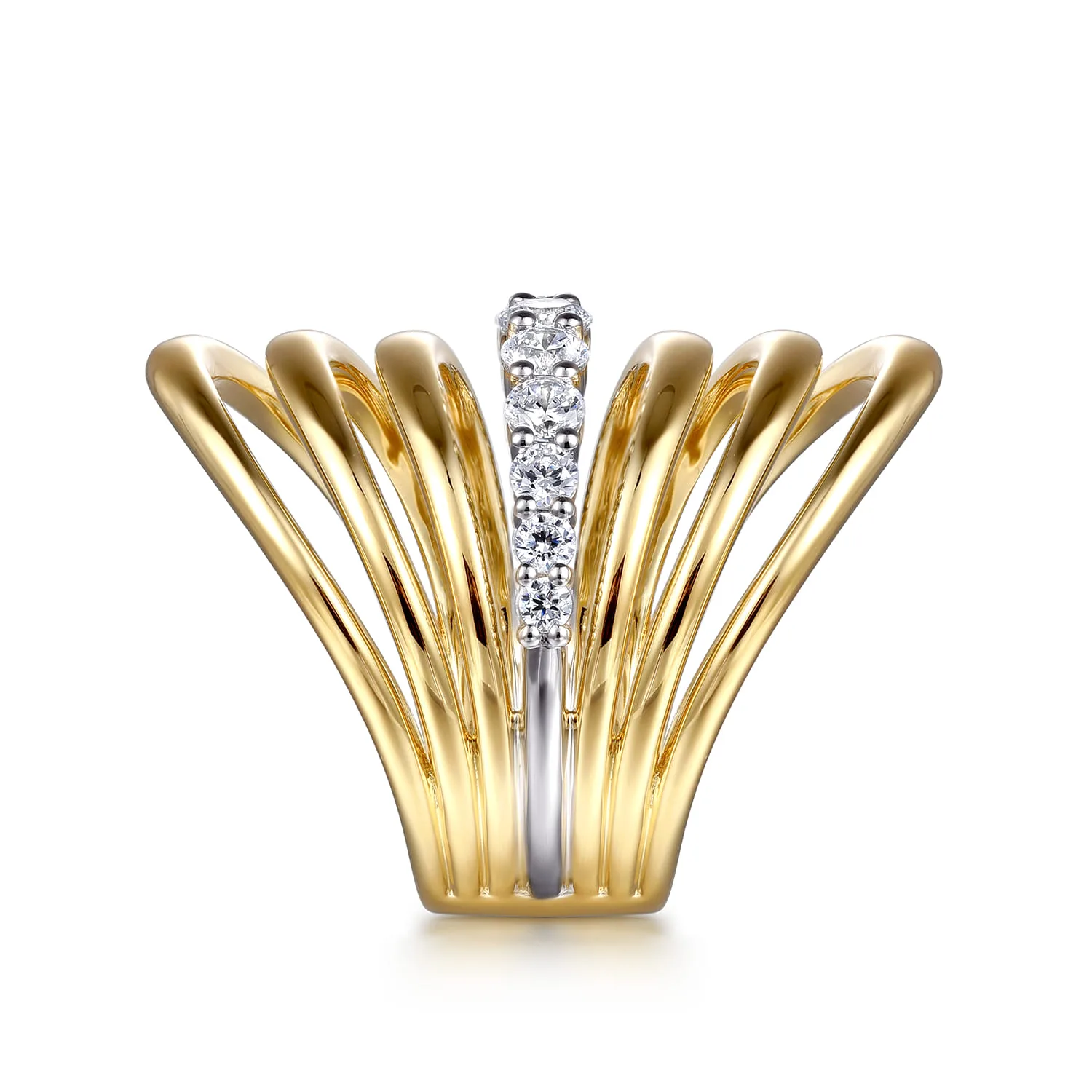Diamond Wide Band Ring in 14K White/Yellow Gold, photograph 4