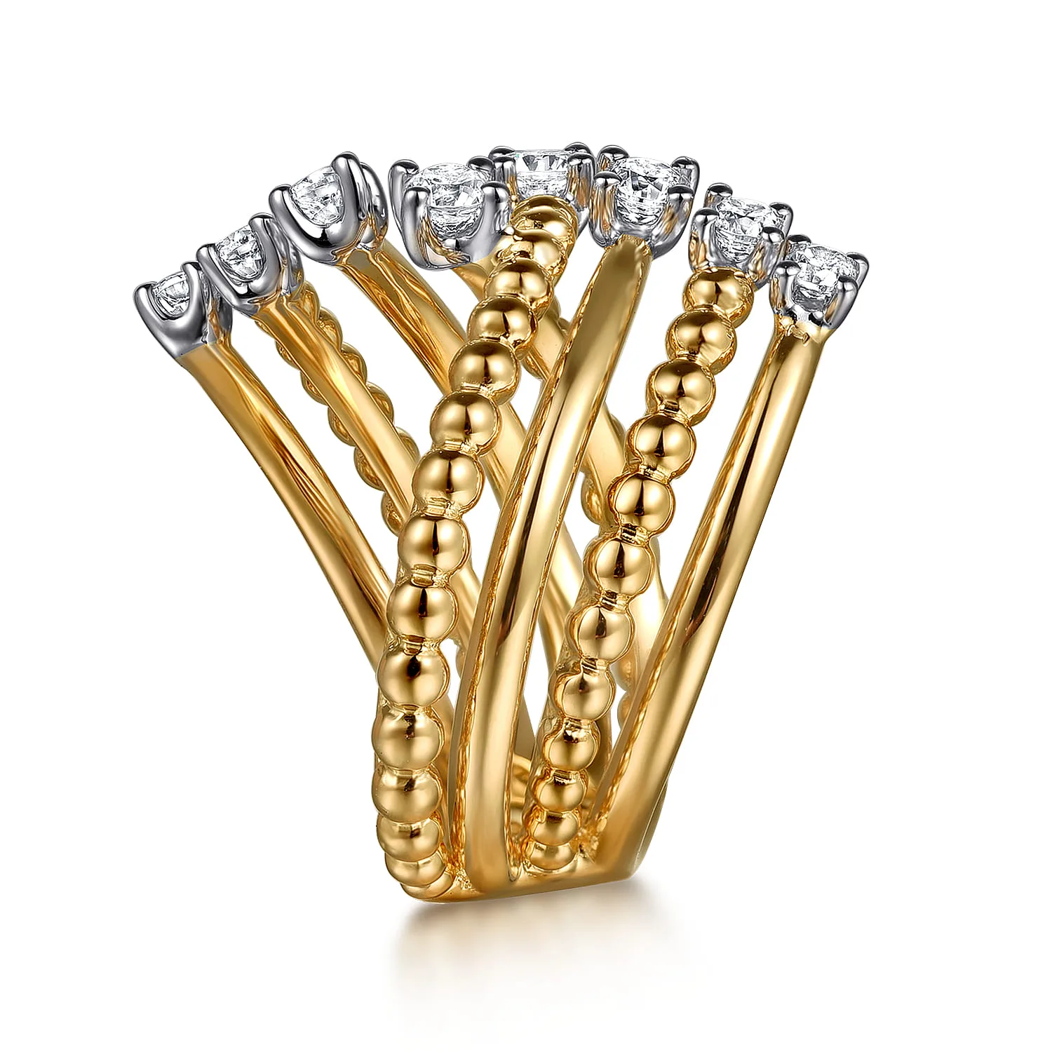 Bujukan and Diamond Bypass Ring in 14K White/Yellow Gold, photograph 4