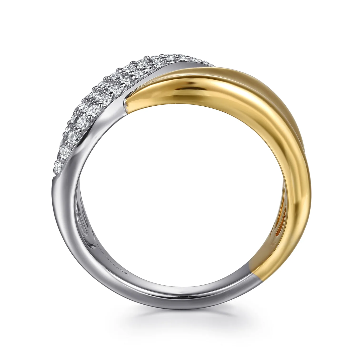 Pave Diamond Bypass Ring in 14K White/Yellow Gold, photograph 2
