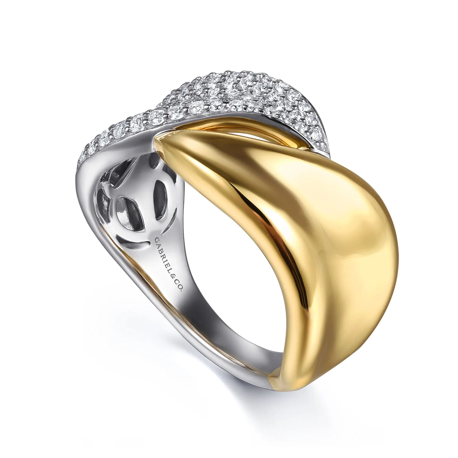 Pave Diamond Bypass Ring in 14K White/Yellow Gold, photograph 3