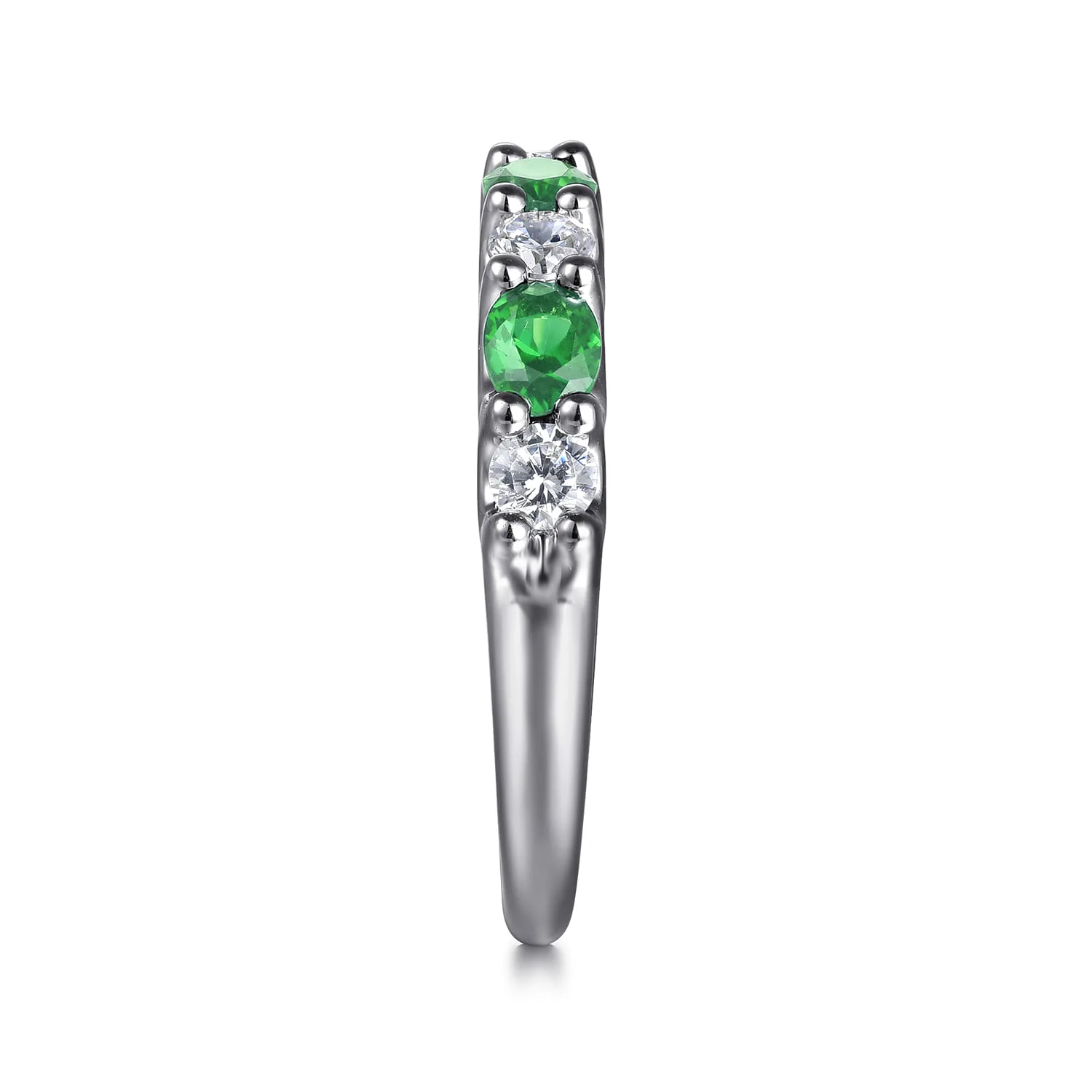 Diamond and Oval Emerald Band Ring in 14K White Gold, photograph 4