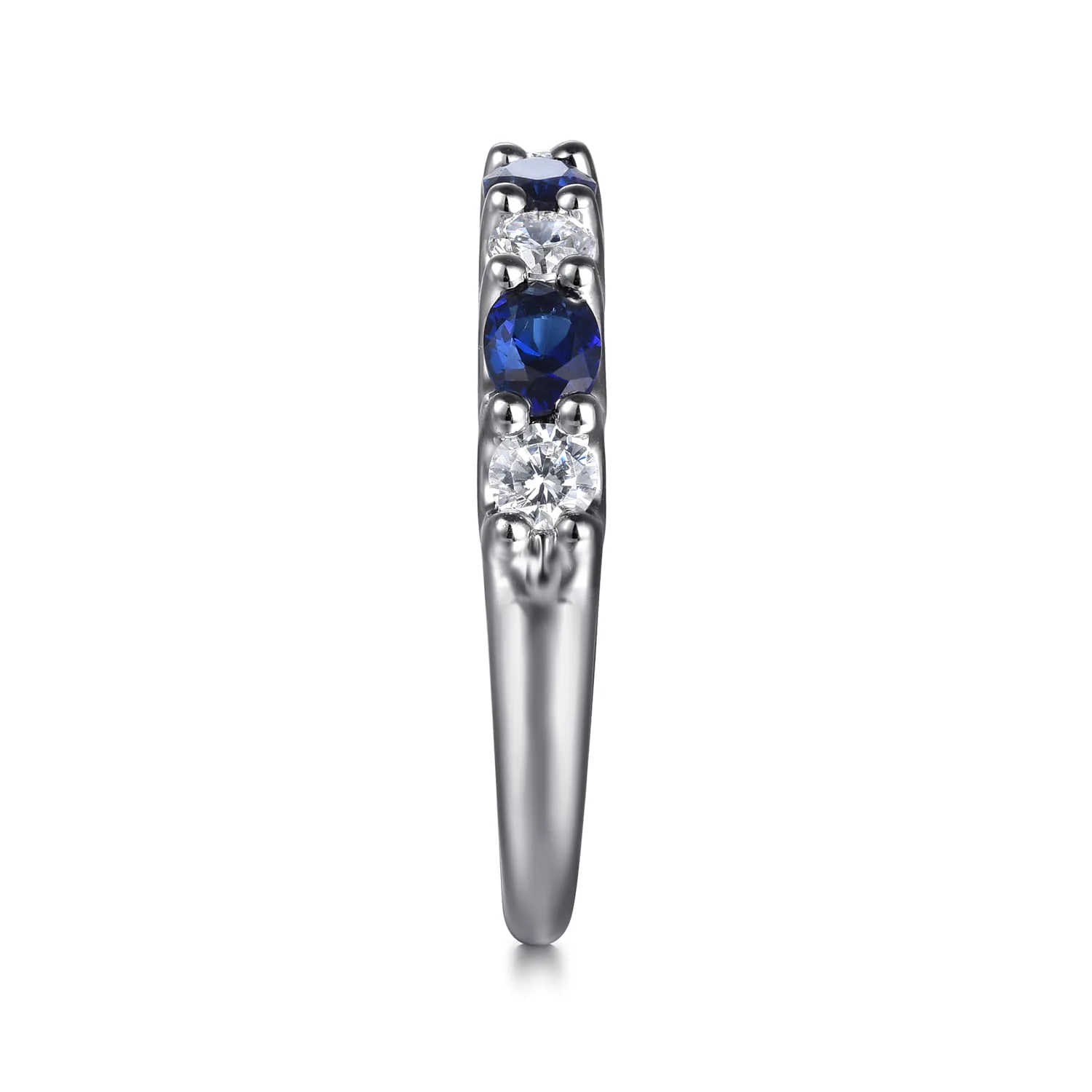 Diamond and Oval Sapphire Band Ring in 14K White Gold, photograph 4