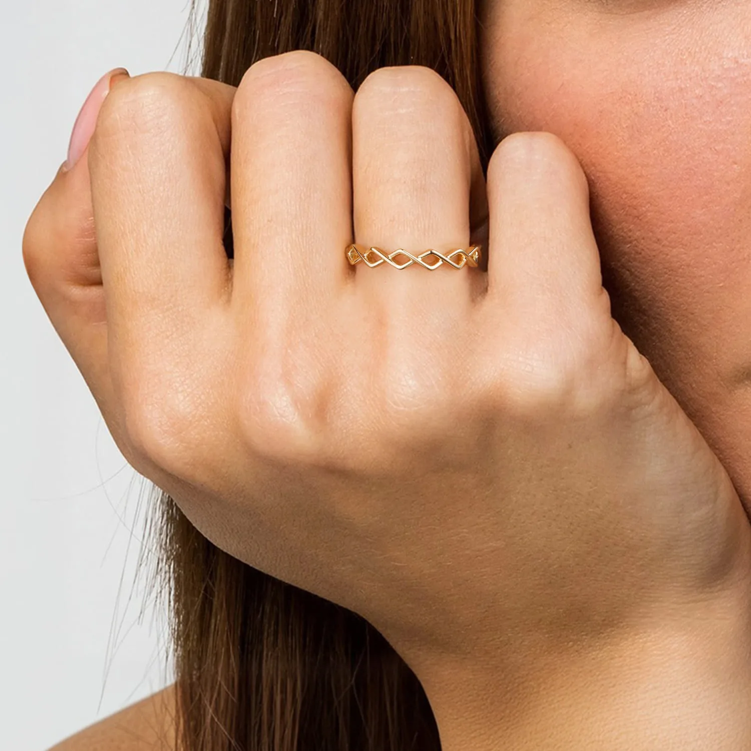 Rhombus Shape Stackable Ring in 14K Yellow Gold, photograph 5