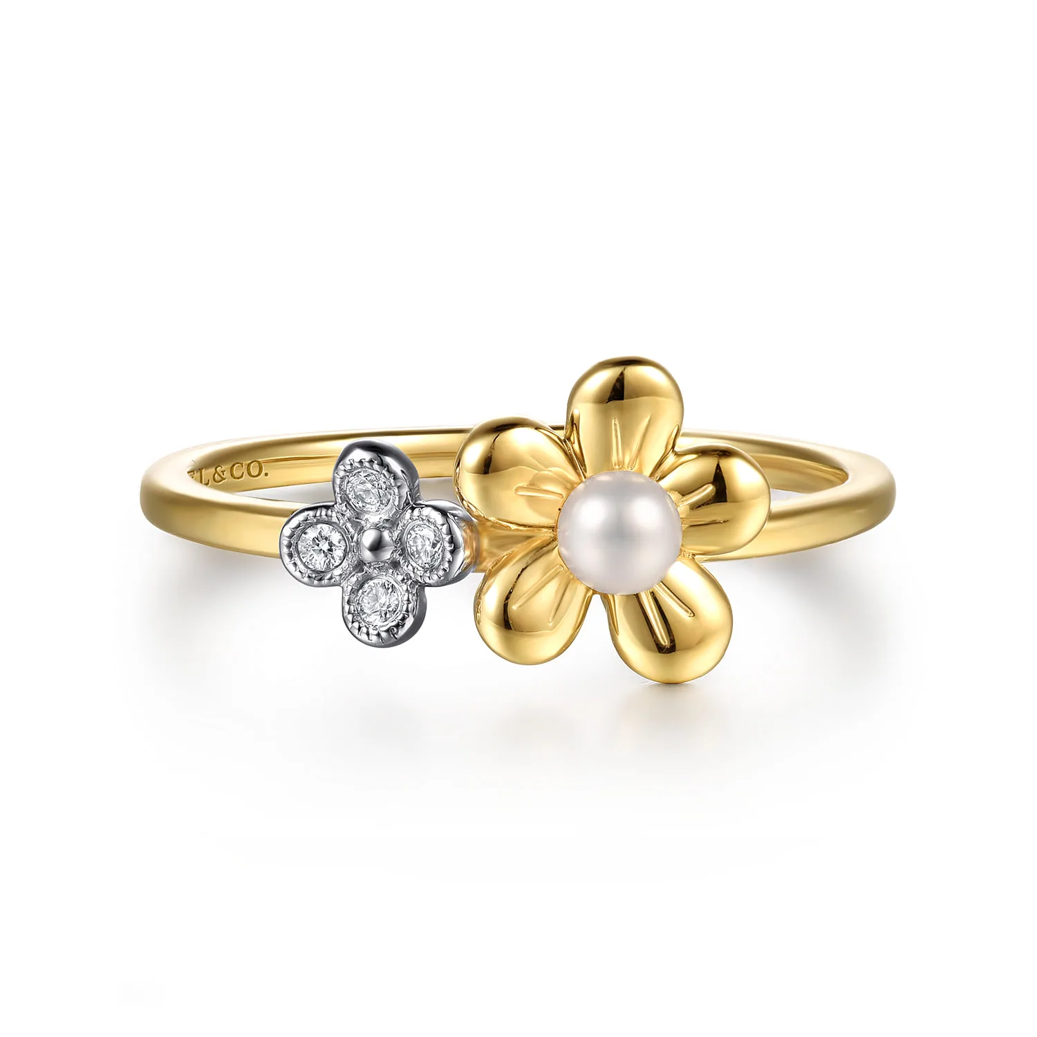 Flower Diamond and Pearl Stackable Ring
