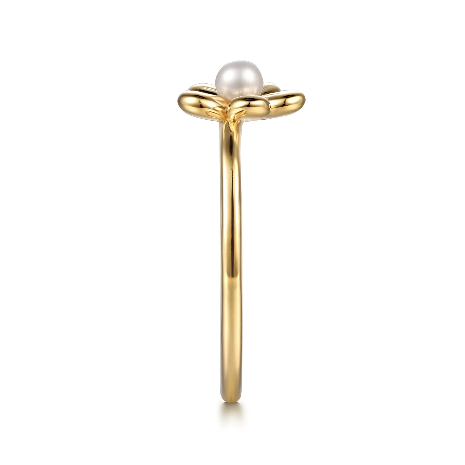 Flower Diamond and Pearl Stackable Ring in 14K Yellow Gold, photograph 4