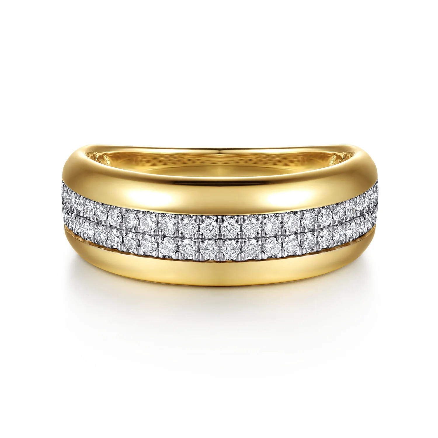 Double Row Diamond Wide Band Ring in 14K White/Yellow Gold
