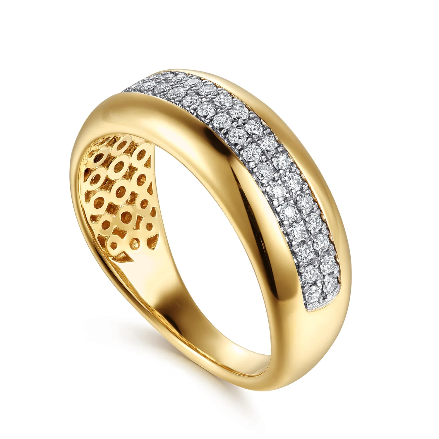 Double Row Diamond Wide Band Ring in 14K White/Yellow Gold, photograph 3