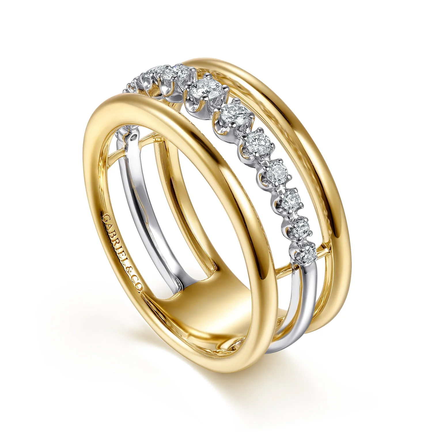 Graduating Diamond Easy Stackable Ring in 14K White/Yellow Gold, photograph 3