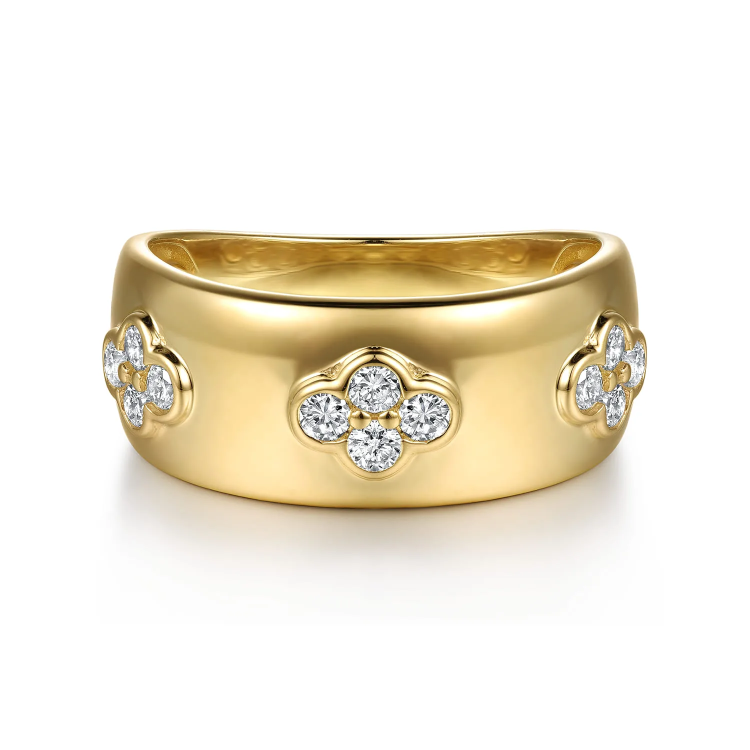 Diamond Clover Station Wide Band Ring