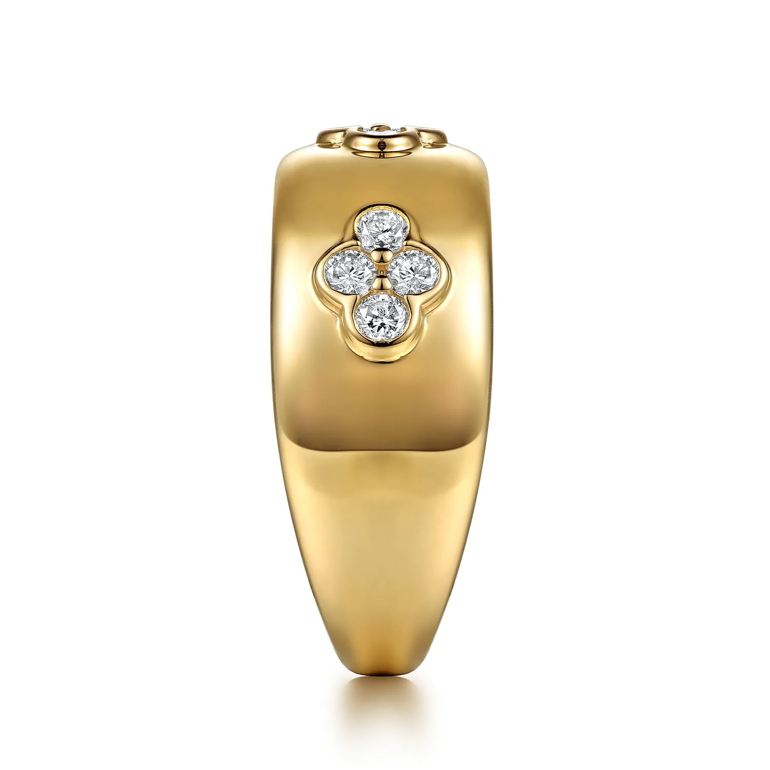 Diamond Clover Station Wide Band Ring in 14K Yellow Gold, photograph 4