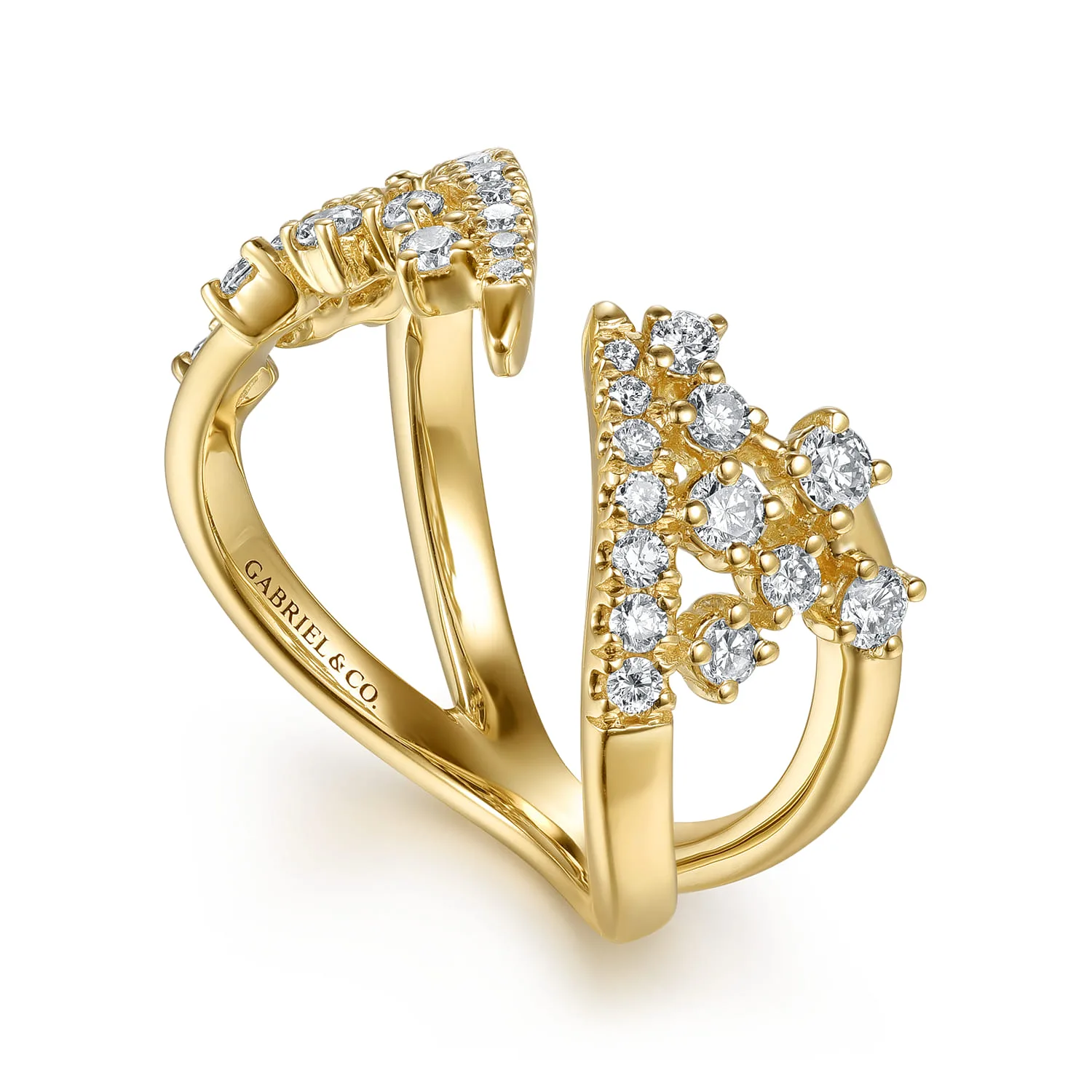 Spike Diamond And Waterfall Bypass Ring in 14K Yellow Gold, photograph 3