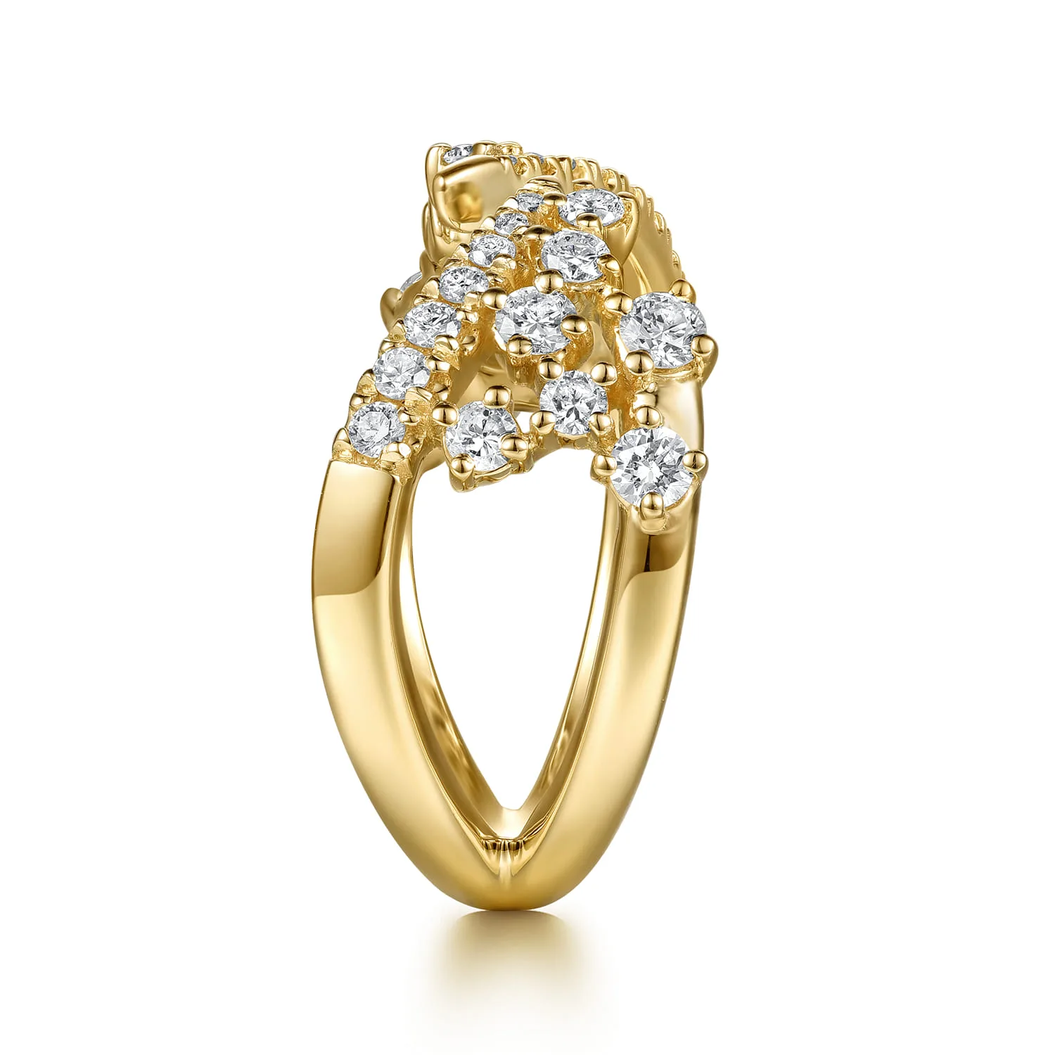 Spike Diamond And Waterfall Bypass Ring in 14K Yellow Gold, photograph 4