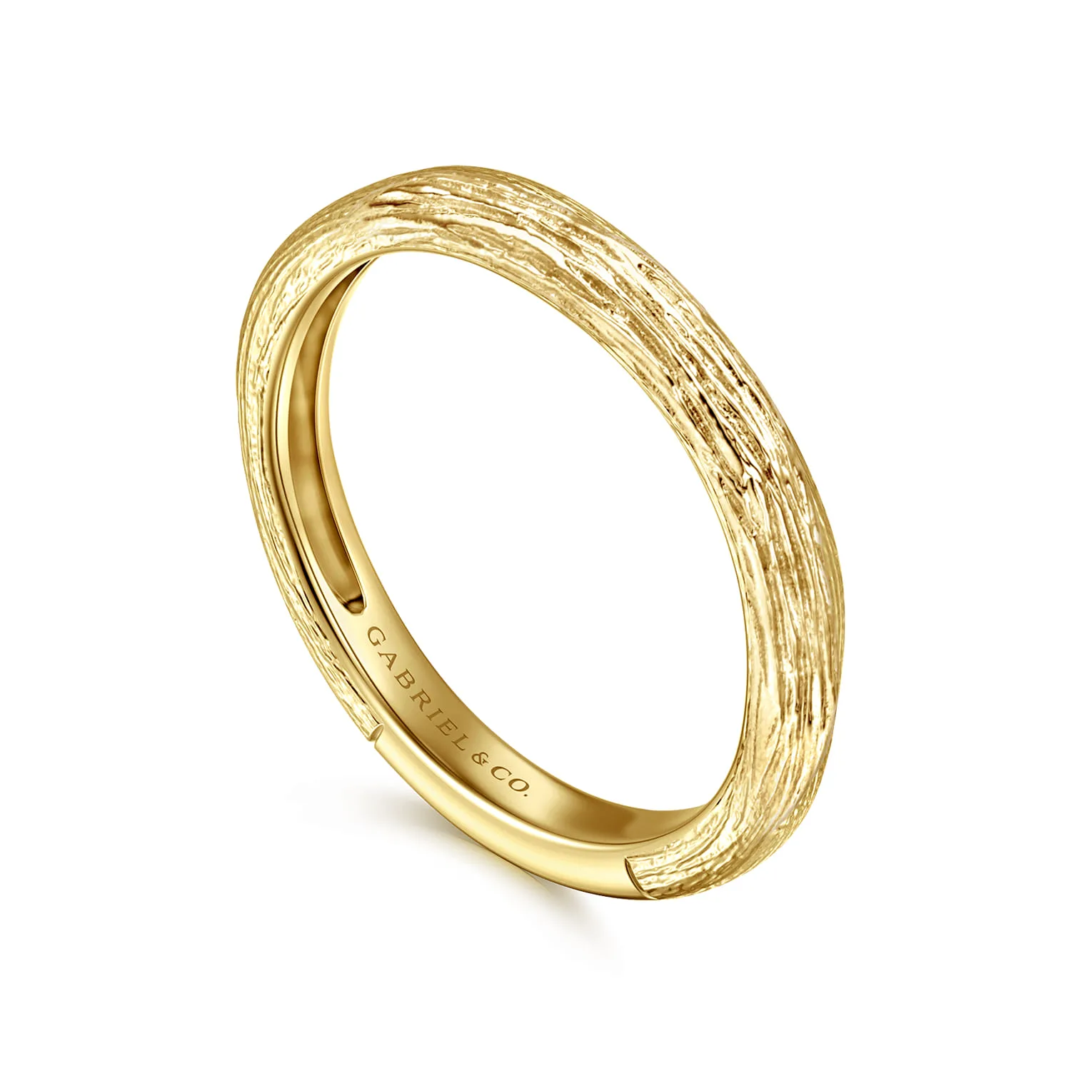 Brushed Textured Stackable Ring in 14K Yellow Gold, photograph 3