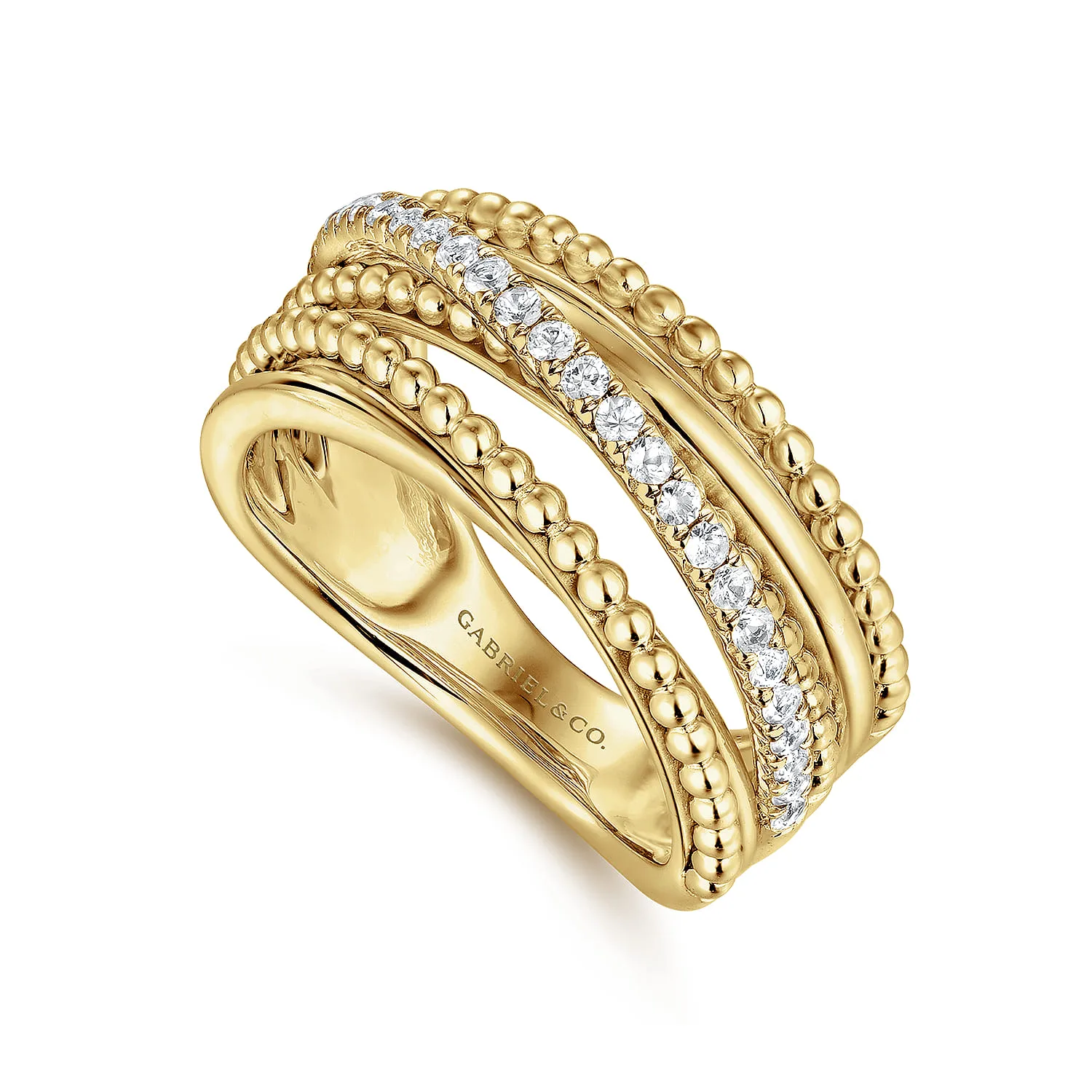 Layered Bujukan Beaded Diamond Ring in 14K Yellow Gold, photograph 3