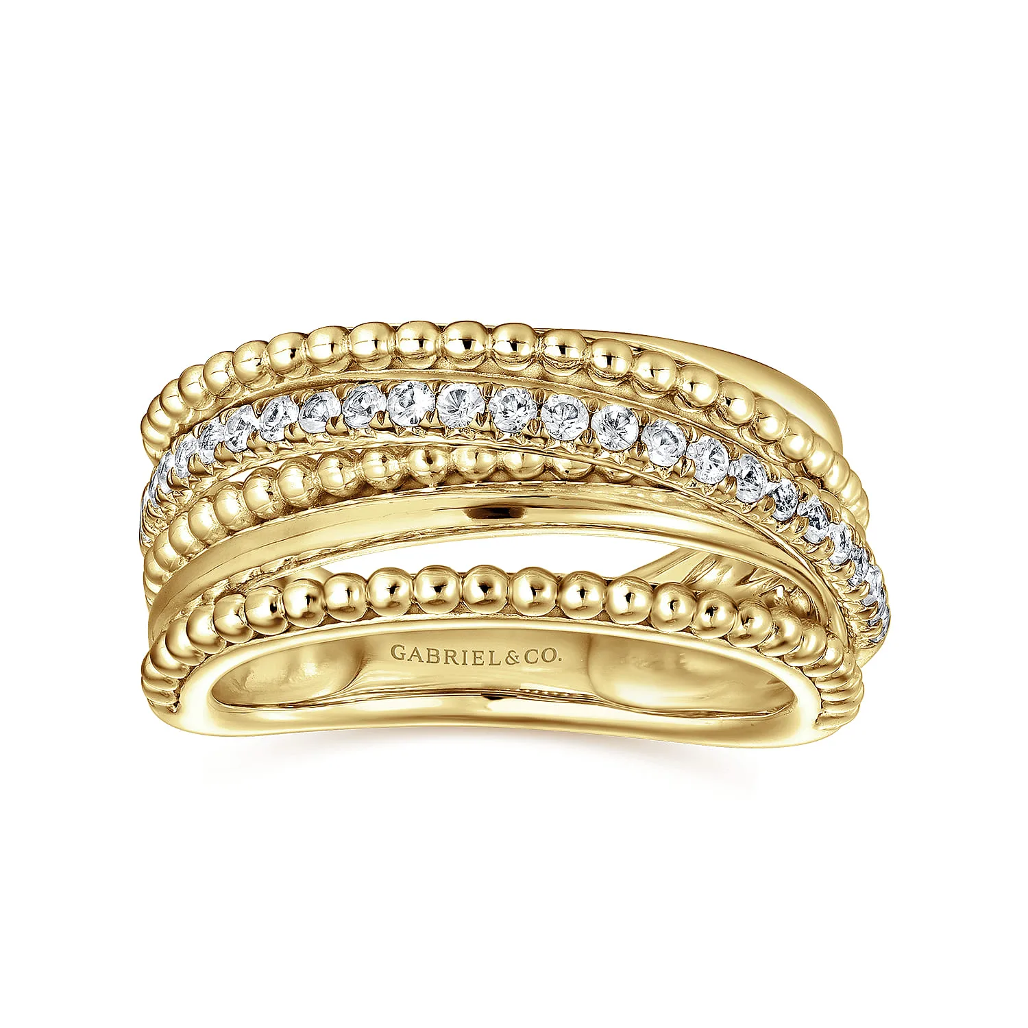 Layered Bujukan Beaded Diamond Ring in 14K Yellow Gold, photograph 4
