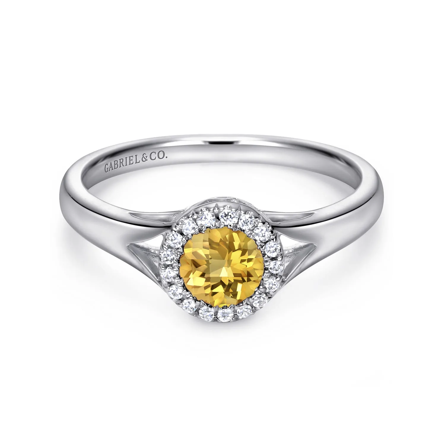 Round Halo Citrine and Diamond Promise Ring