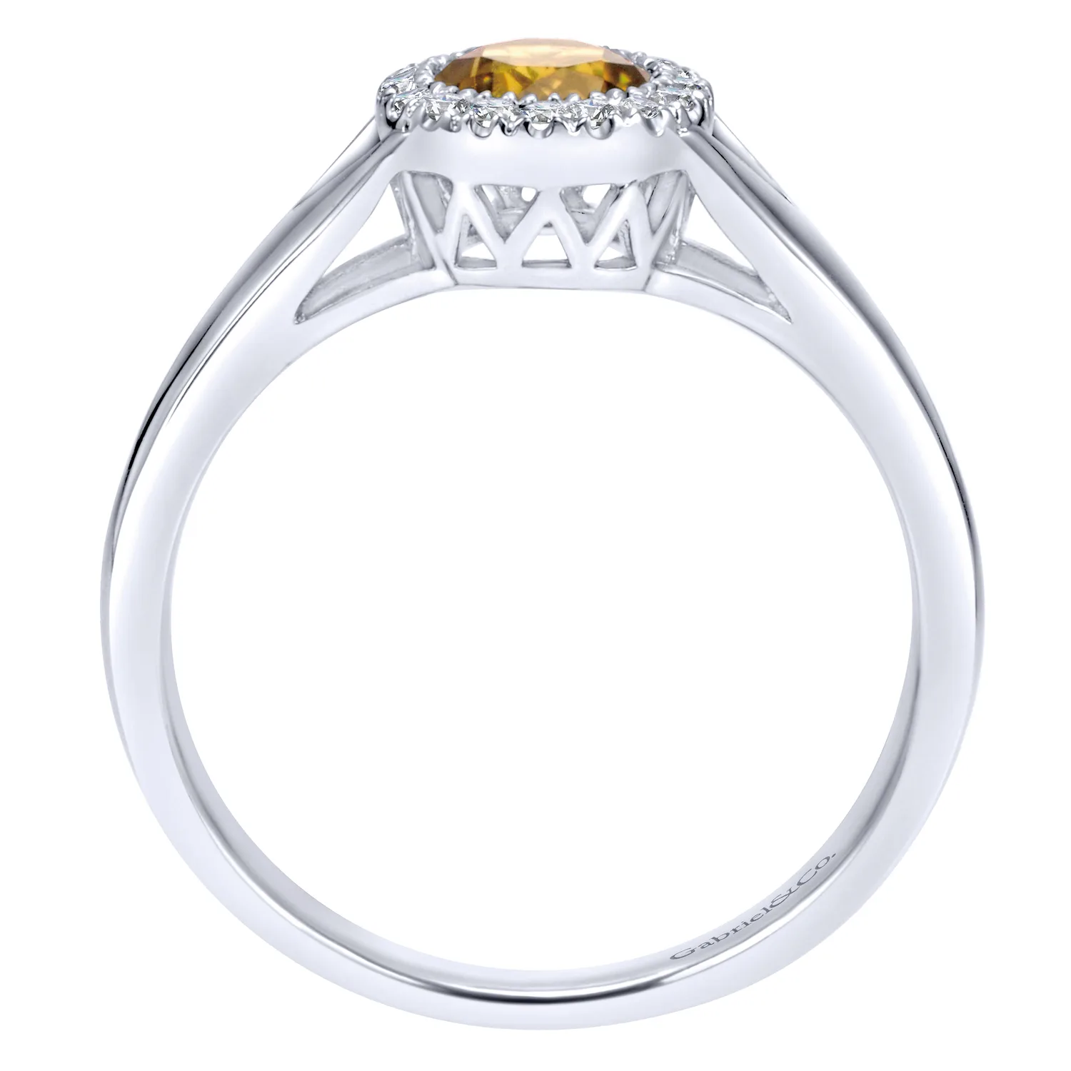 Round Halo Citrine and Diamond Promise Ring in 14K White Gold, photograph 2
