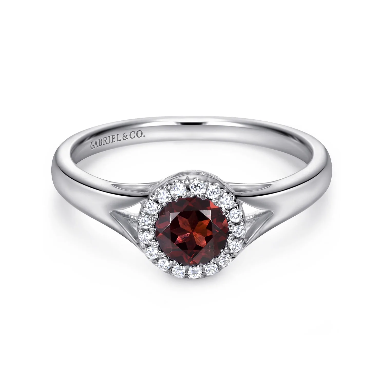 Round Garnet and Diamond Halo Promise Ring