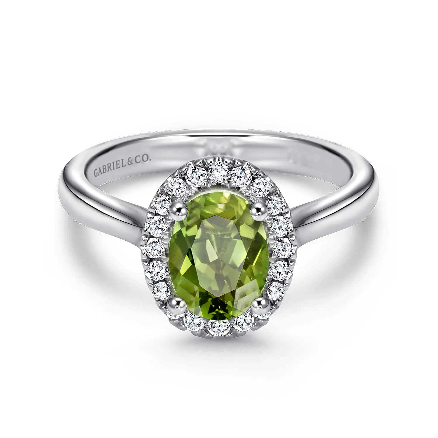 Classic Oval Peridot and Diamond Halo Ring