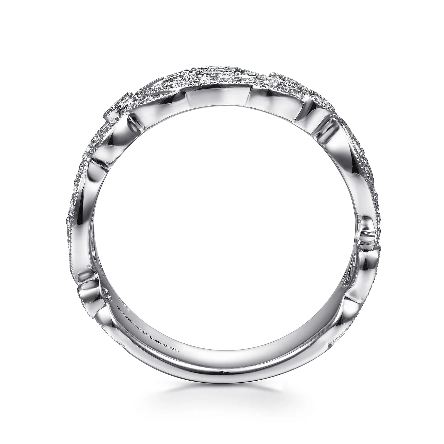 Floral Inspired Diamond Stackable Ring in 14K White Gold, photograph 2