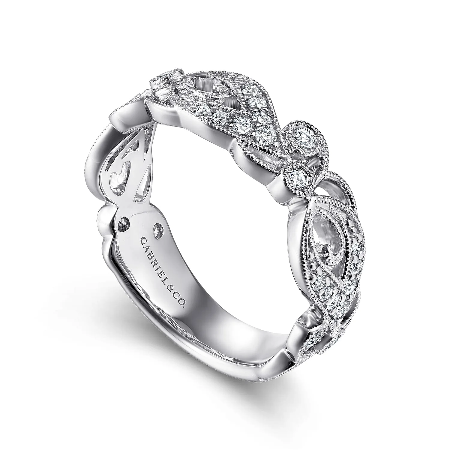 Floral Inspired Diamond Stackable Ring in 14K White Gold, photograph 3