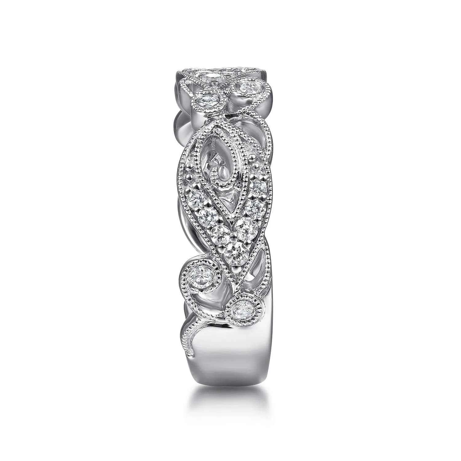 Floral Inspired Diamond Stackable Ring in 14K White Gold, photograph 4