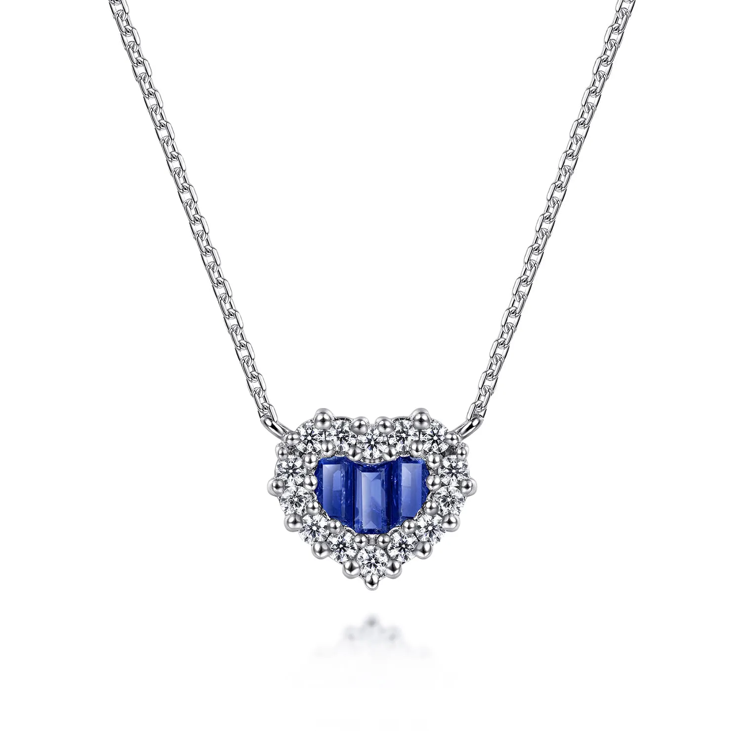 18 inch Heart Sapphire and Diamond Pendant Necklace