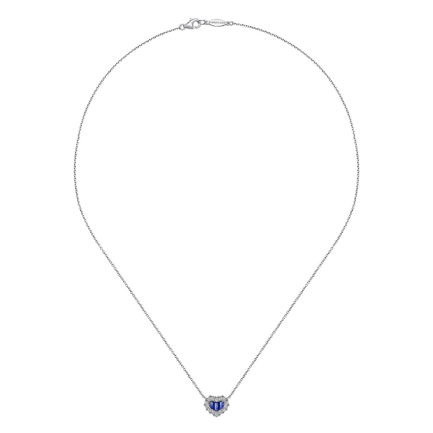 18 inch Heart Sapphire and Diamond Pendant Necklace in 14K White Gold, photograph 2