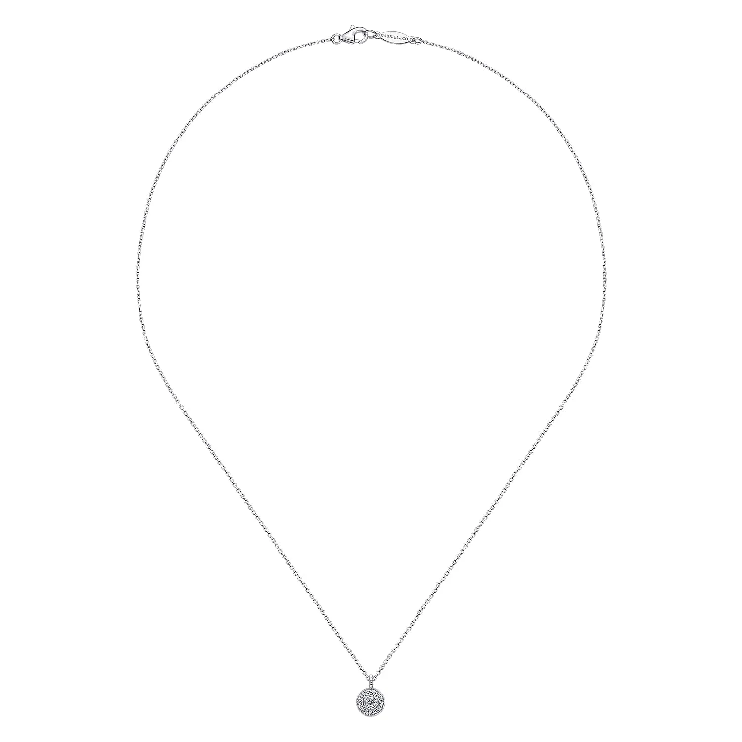18 inch Diamond Halo Pendant Necklace in 14K White Gold, photograph 2