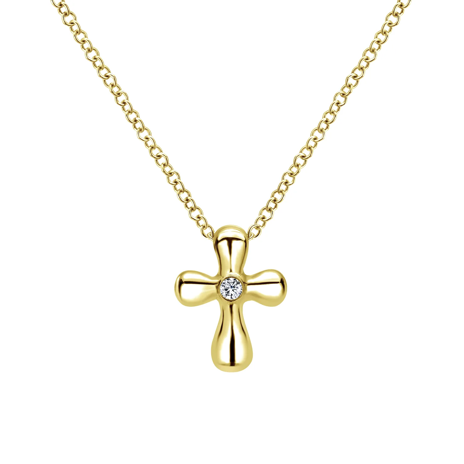 Rounded Diamond Cross Necklace