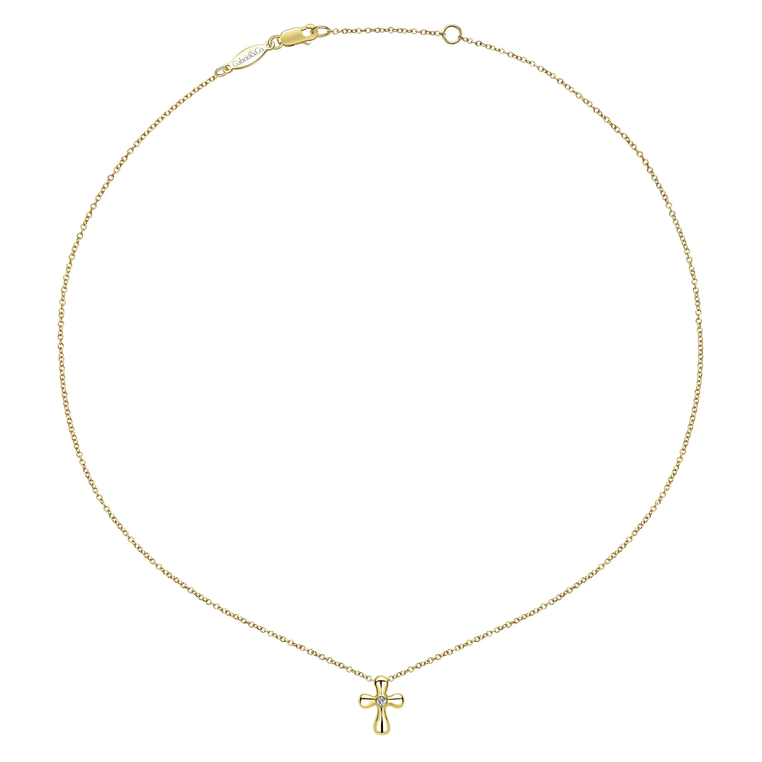 Rounded Diamond Cross Necklace in 14K Yellow Gold, photograph 2