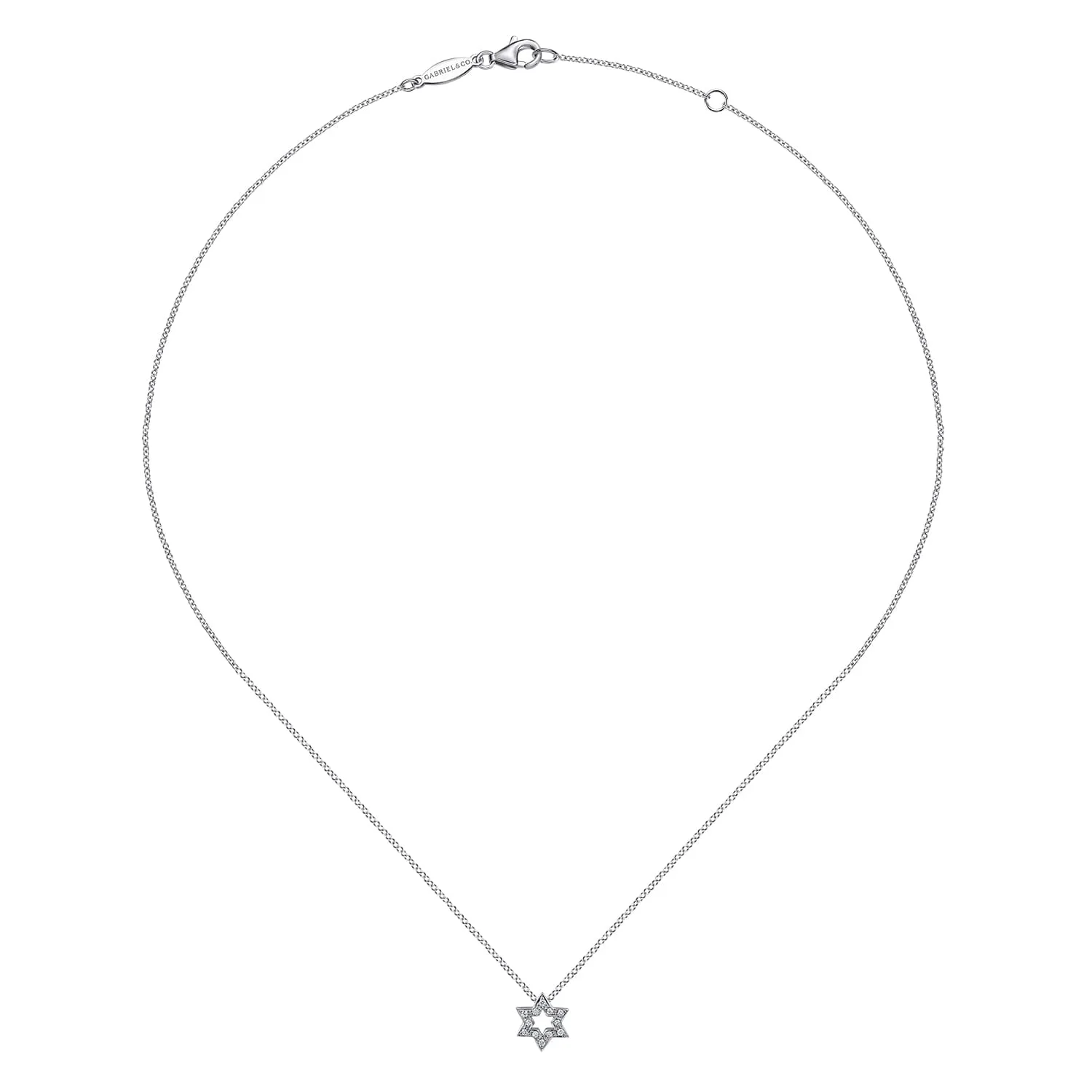 Pave Diamond Star of David Pendant Necklace in 14K White Gold, photograph 2